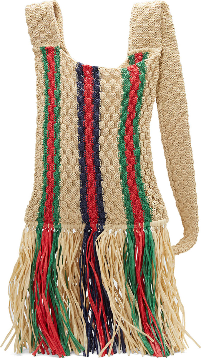 Gucci Linea Cestino Woven Fringed Messenger Bag