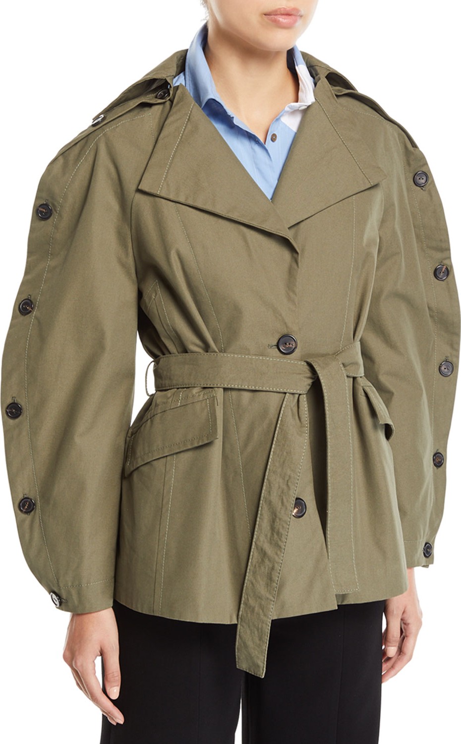 palmer//harding Ring Button-Sleeve Belted Cotton Jacket