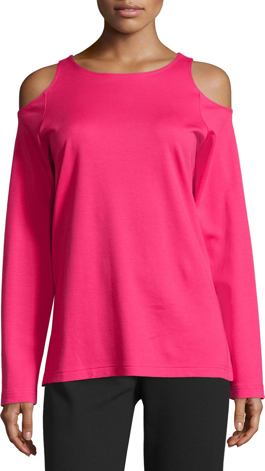 Joan Vass Cold-Shoulder Long-Sleeve Top