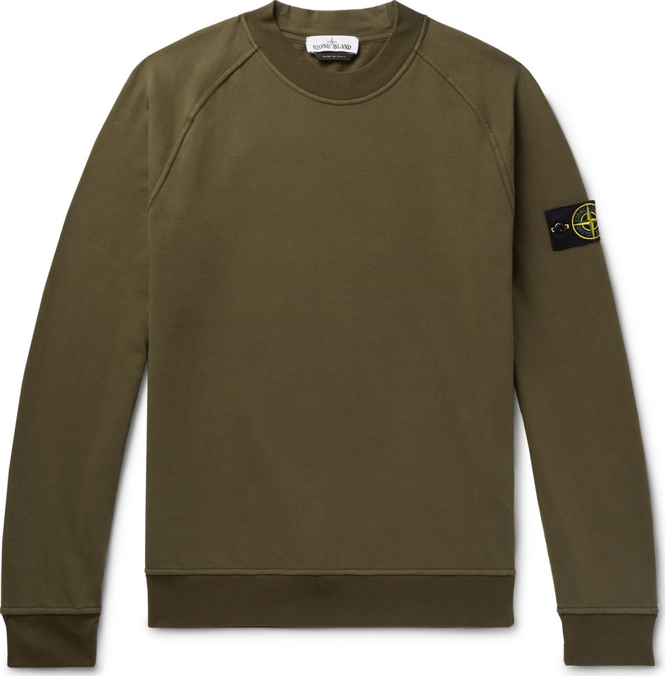 Stone Island Logo-Appliquéd Garment-Dyed Fleece-Back Cotton-Jersey Sweatshirt