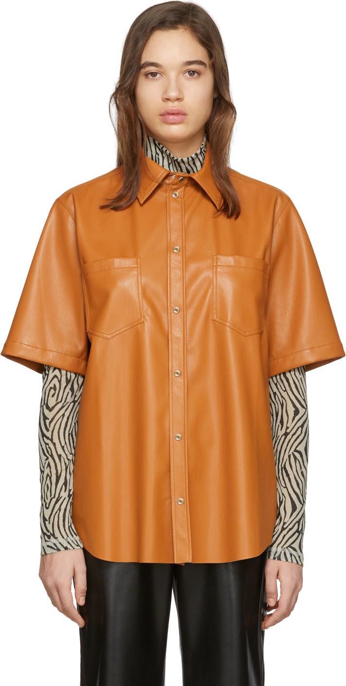 Nanushka Orange Vegan Leather Lano Shirt
