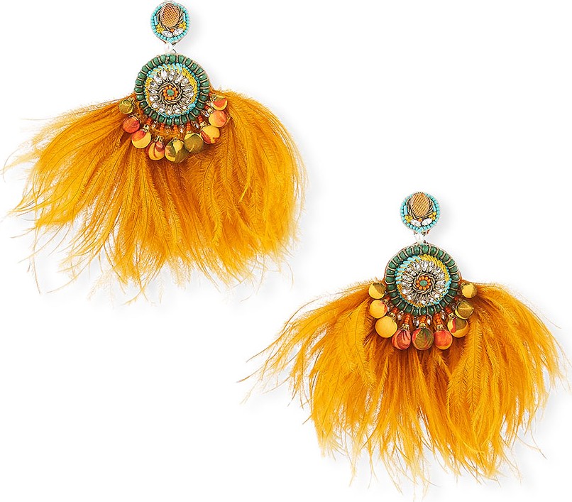 Ranjana Khan Lana Crystal Drop & Feather Fan Earrings