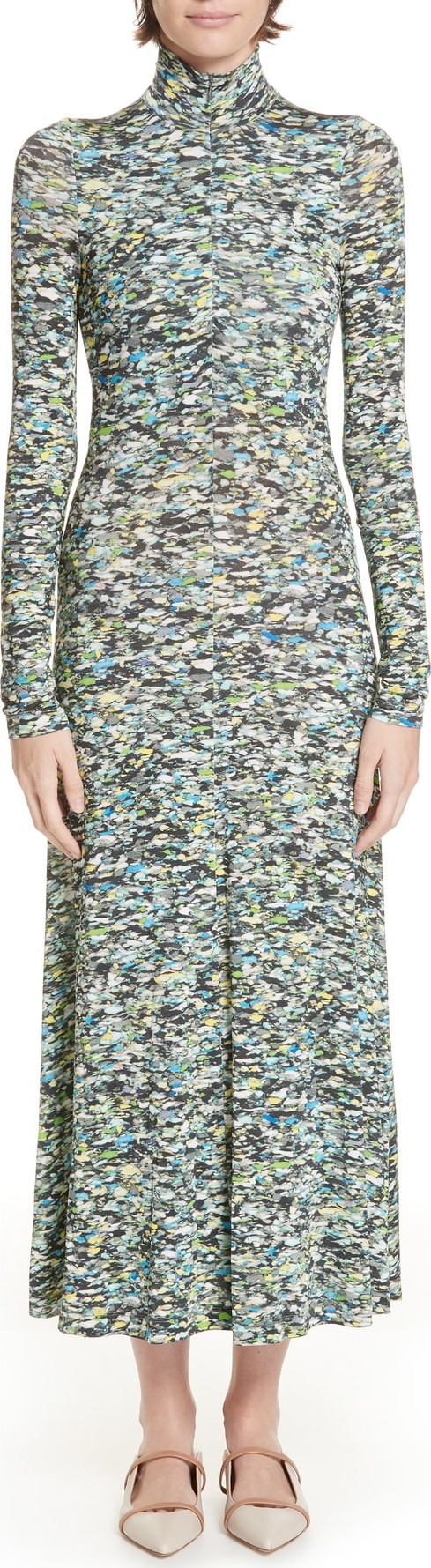 Rosetta Getty Foam Print Turtleneck Jersey Dress