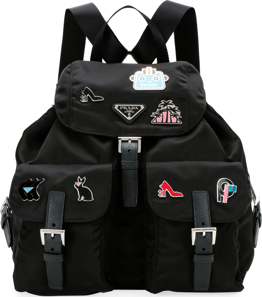 Prada Nylon Backpack with Graphic Appliqués