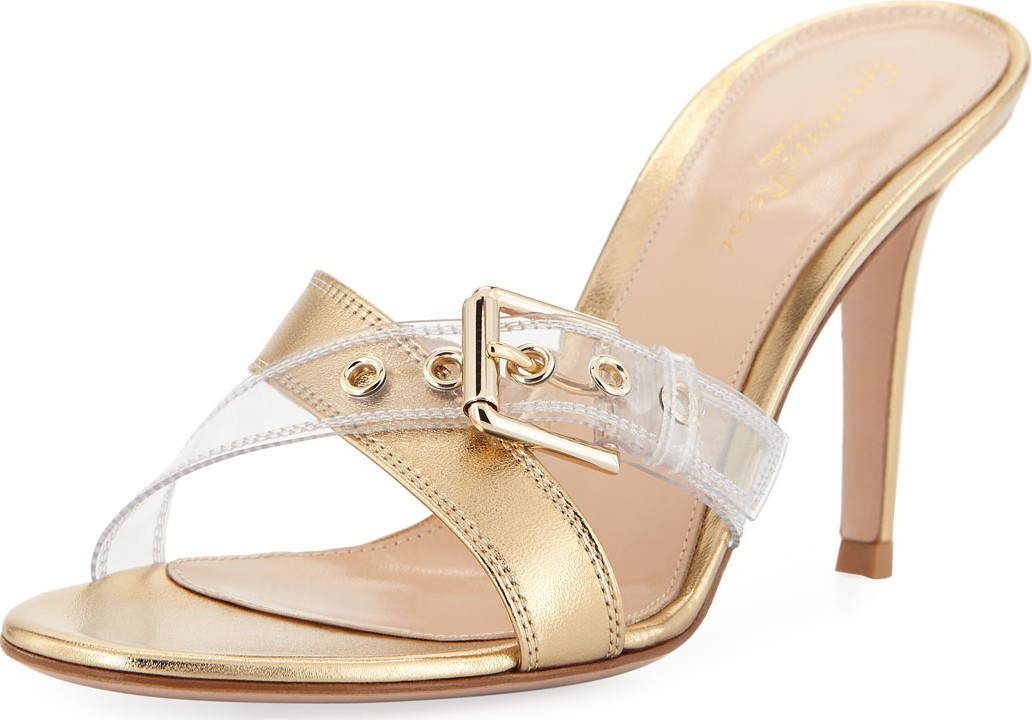 Gianvito Rossi Crisscross Plexi Slide Sandals