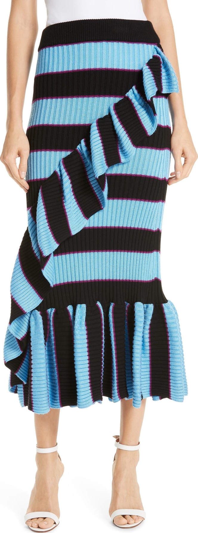 KENZO Ruffle Trim Ribbed Stripe Skirt