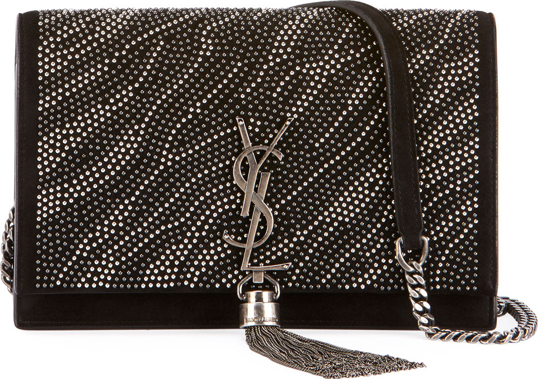 Saint Laurent Kate Zebra Crystal-Beaded Tassel Chain Crossbody Bag