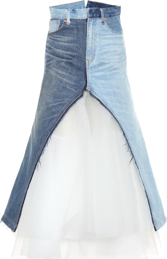 Junya Watanabe Denim and tulle maxi skirt