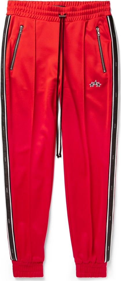 Amiri Slim-Fit Tapered Leather-Trimmed Tech-Jersey Sweatpants