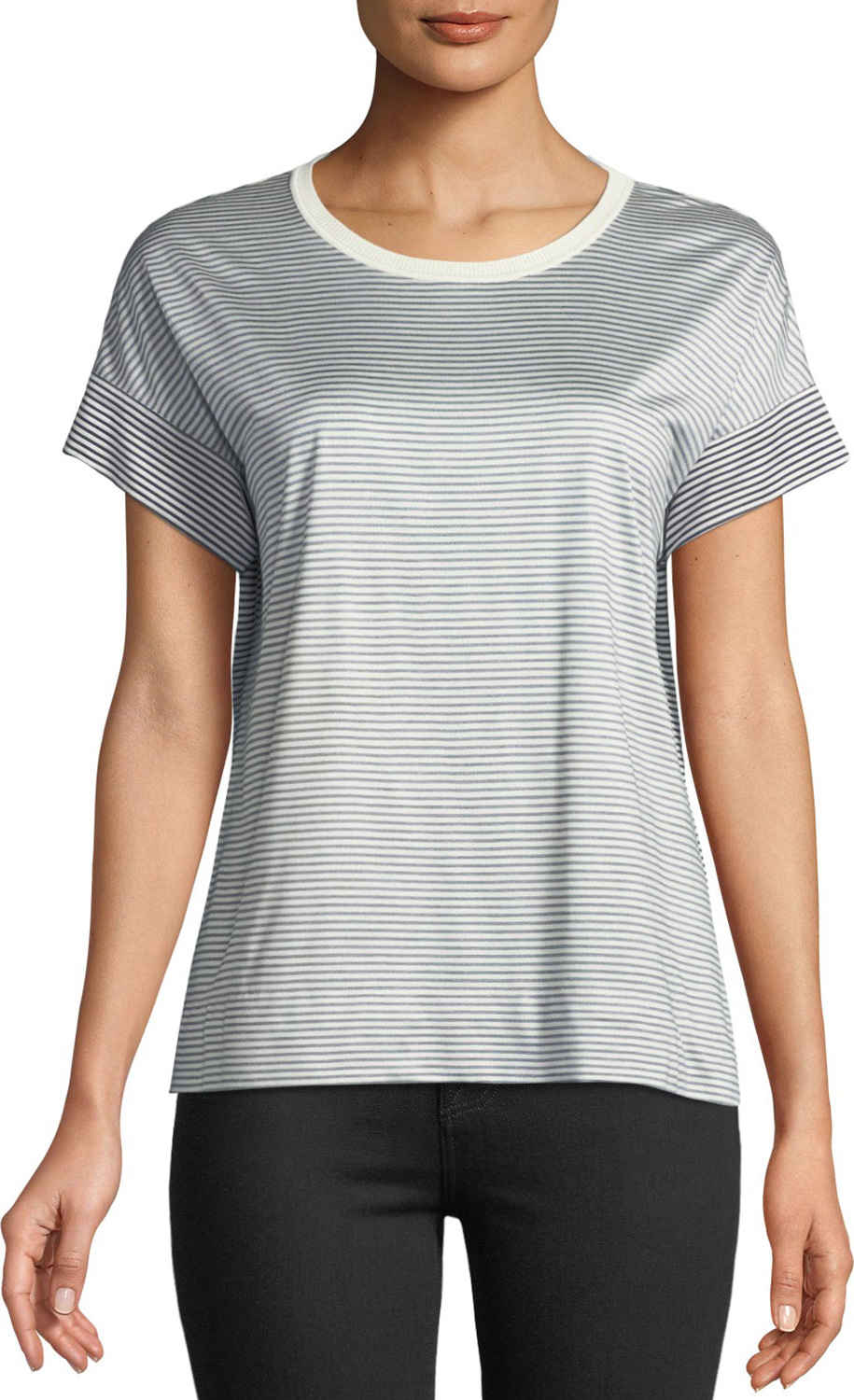 Loro Piana Lanikay Crewneck Short-Sleeve Jersey Bicolor Striped Silk T-Shirt