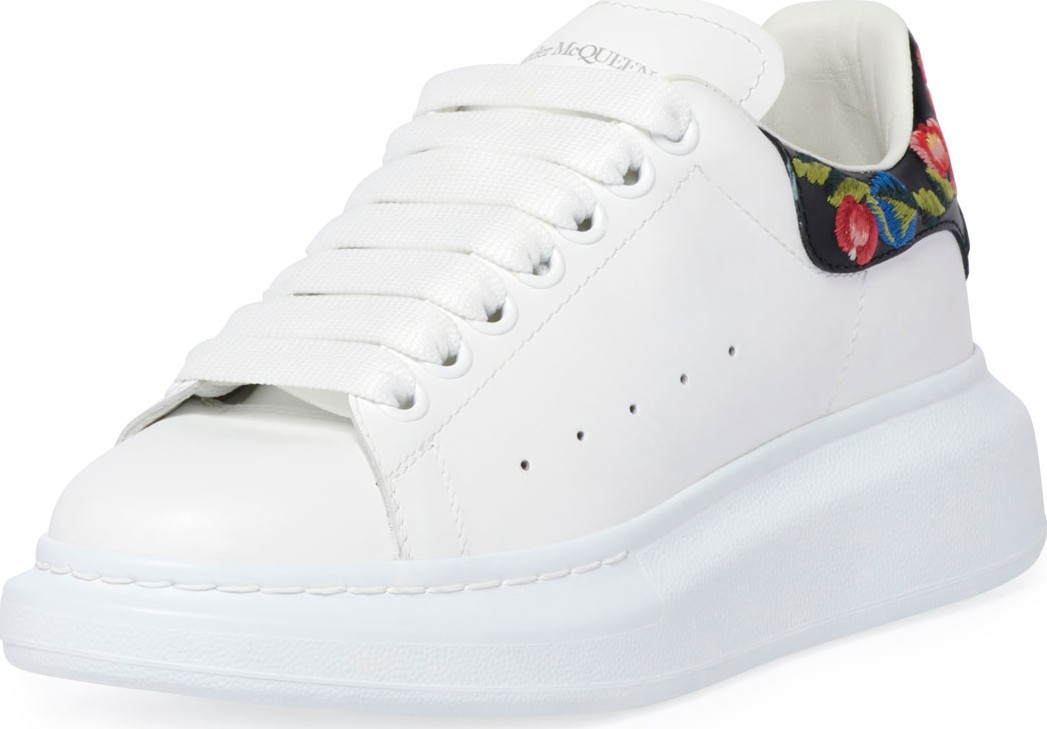 Alexander McQueen Platform Leather Sneakers with Flower Back