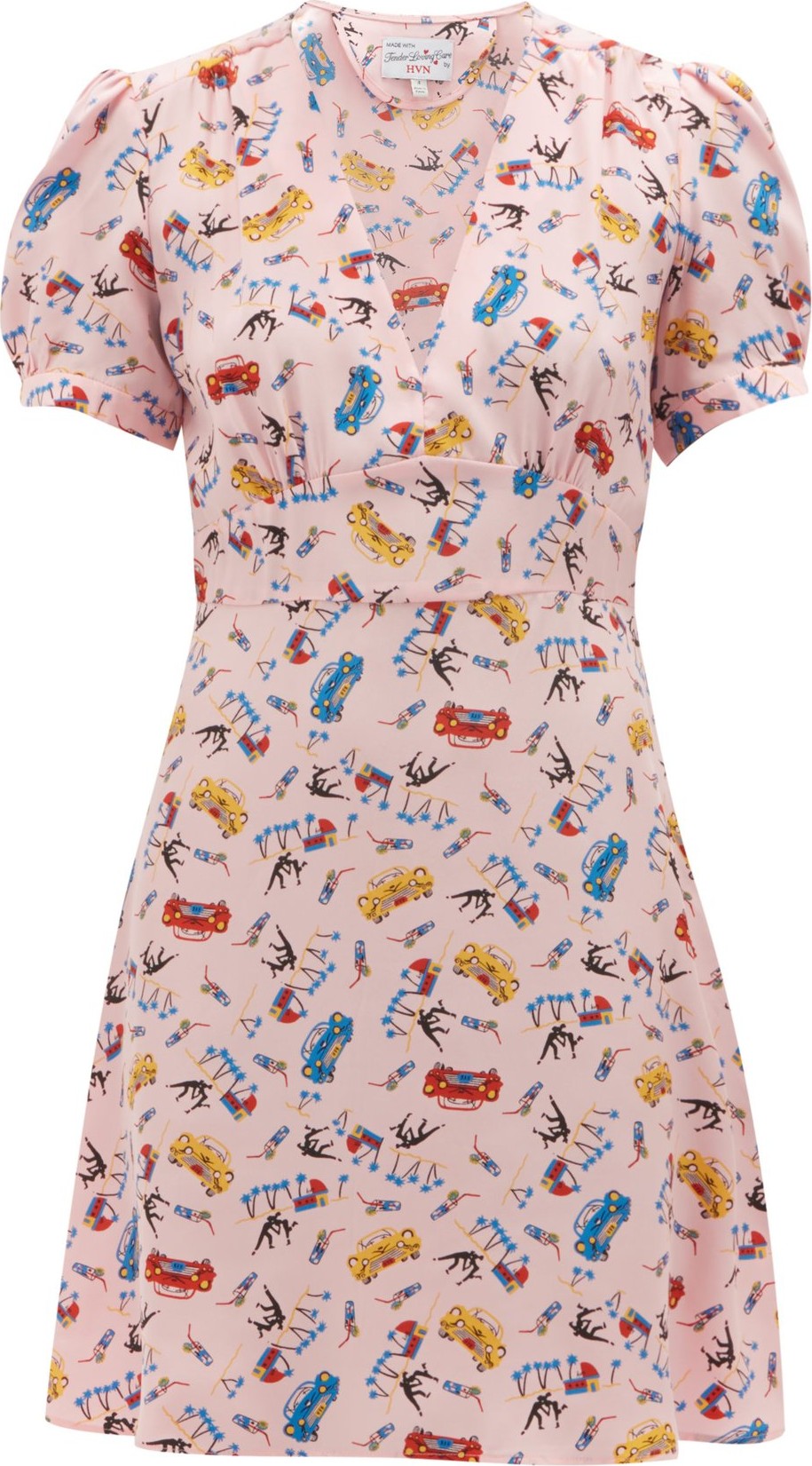 HVN Paula car-print silk mini dress
