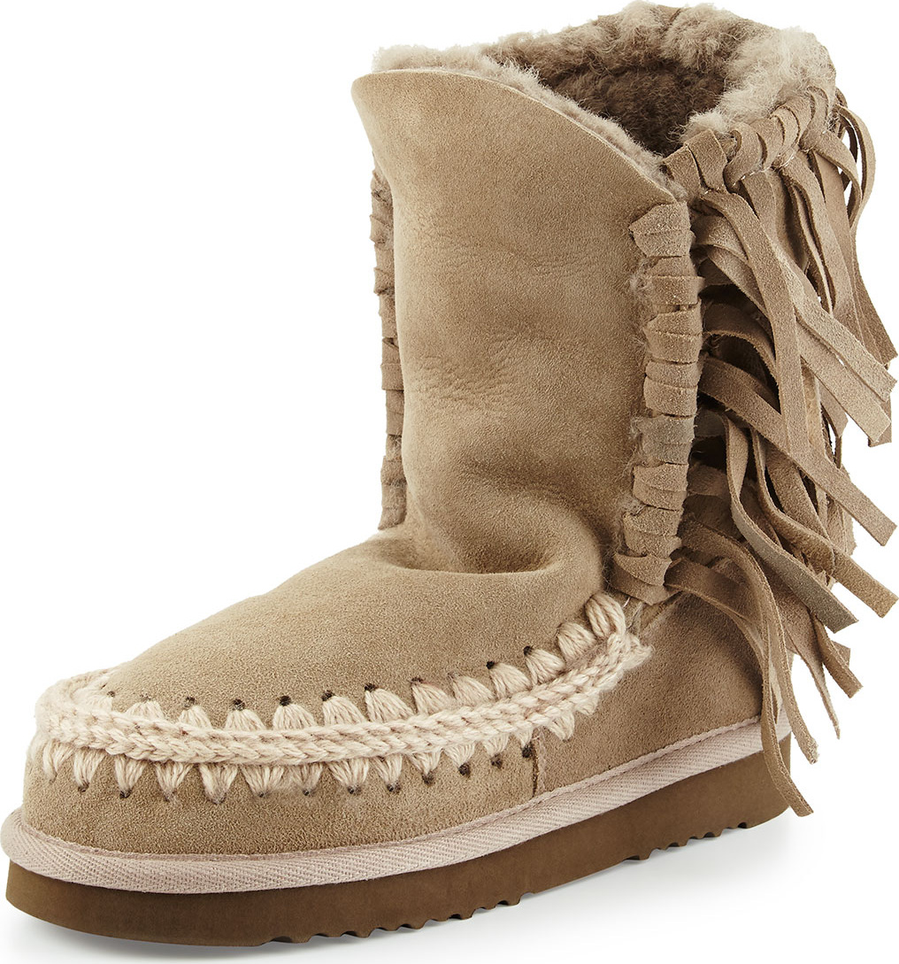 Mou Eskimo Fringe Suede Boot, Light Tan