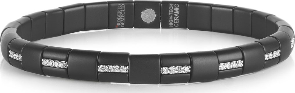 Roberto Demeglio Pura Matte Black Ceramic & 18K White Gold Bracelet with Diamonds, 0.53 tdcw