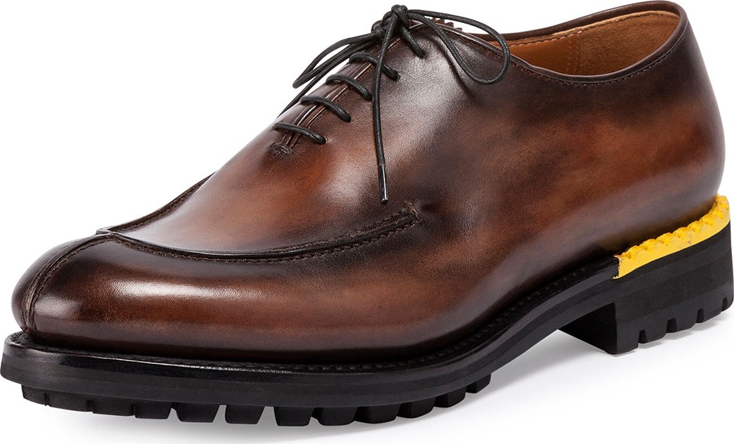 Berluti Lace-Up Leather Oxford, Brown