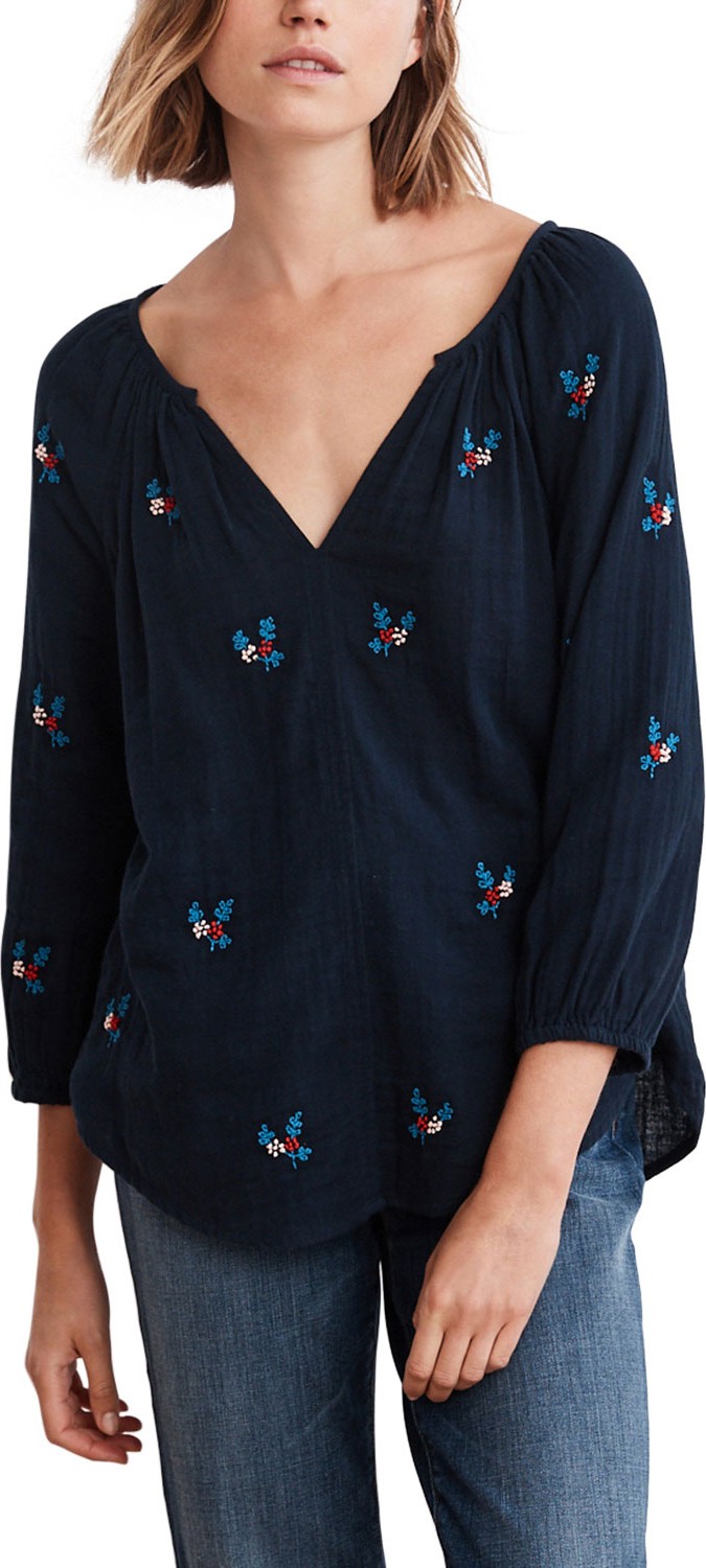 Velvet By Graham & Spencer V-Neck Long-Sleeve Top with Embroidered Flowers