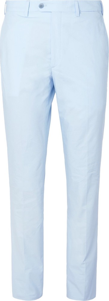 Brioni Sky-Blue Slim-Fit Tapered Cotton-Poplin Suit Trousers