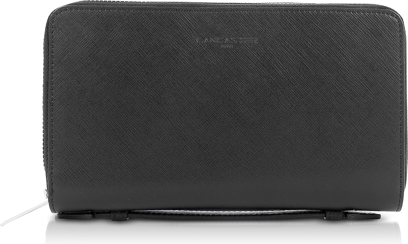 Lancaster Mathias Black Double Zip Travel Organizer Wallet