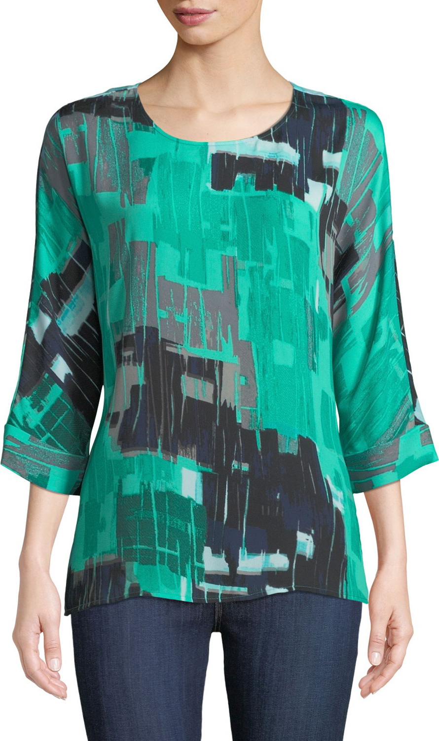 NIC+ZOE Jade Round-Neck 3/4-Sleeve Pebble-Print Top