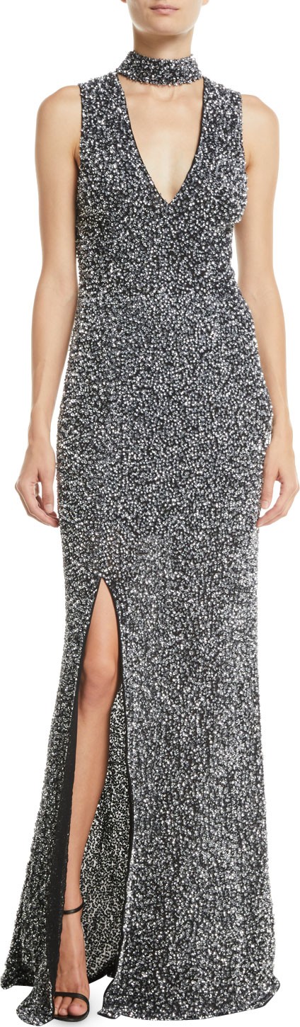 Alice + Olivia Arial Embellished Sleeveless V-Neck Gown