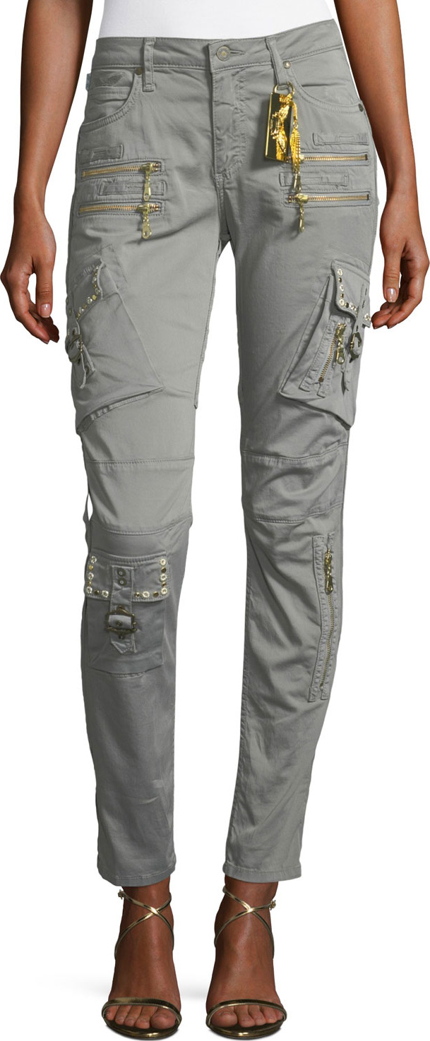 Robin's Jeans Raptor Mid-Rise Skinny Cargo Pants w/ Studs