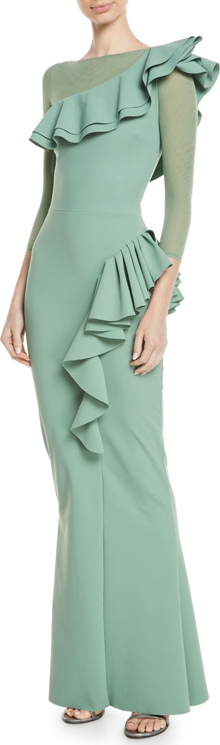 La Petite Robe di Chiara Boni Maria Chiara Illusion Gown w/ Asymmetric Ruffles
