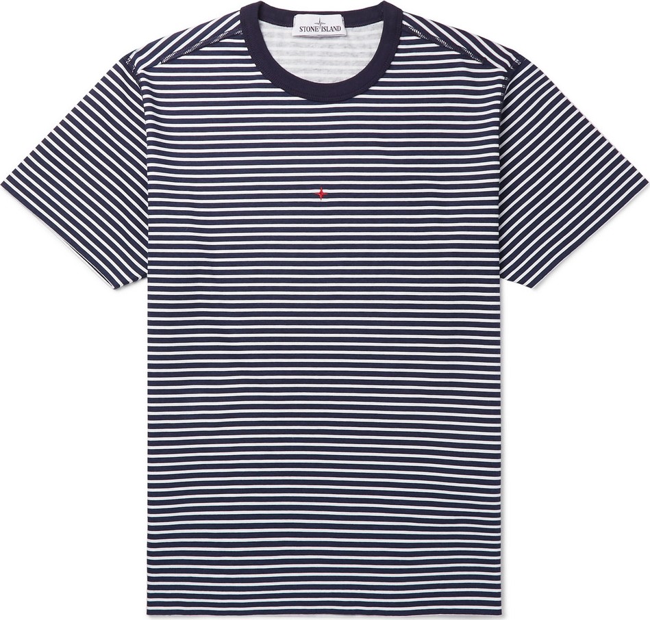 Stone Island Logo-Print Striped Cotton-Jersey T-Shirt
