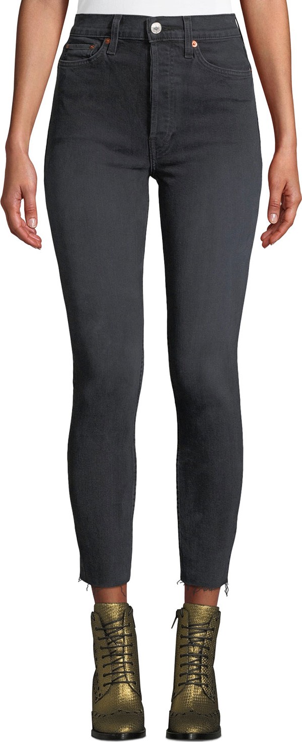 RE/DONE High-Rise Skinny Frayed Ankle Jeans
