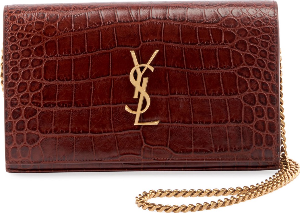 Saint Laurent Kate Monogram YSL Croco Wallet on Chain