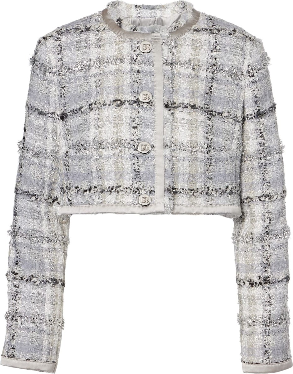 Dolce & Gabbana - Checked cropped lamé tweed jacket