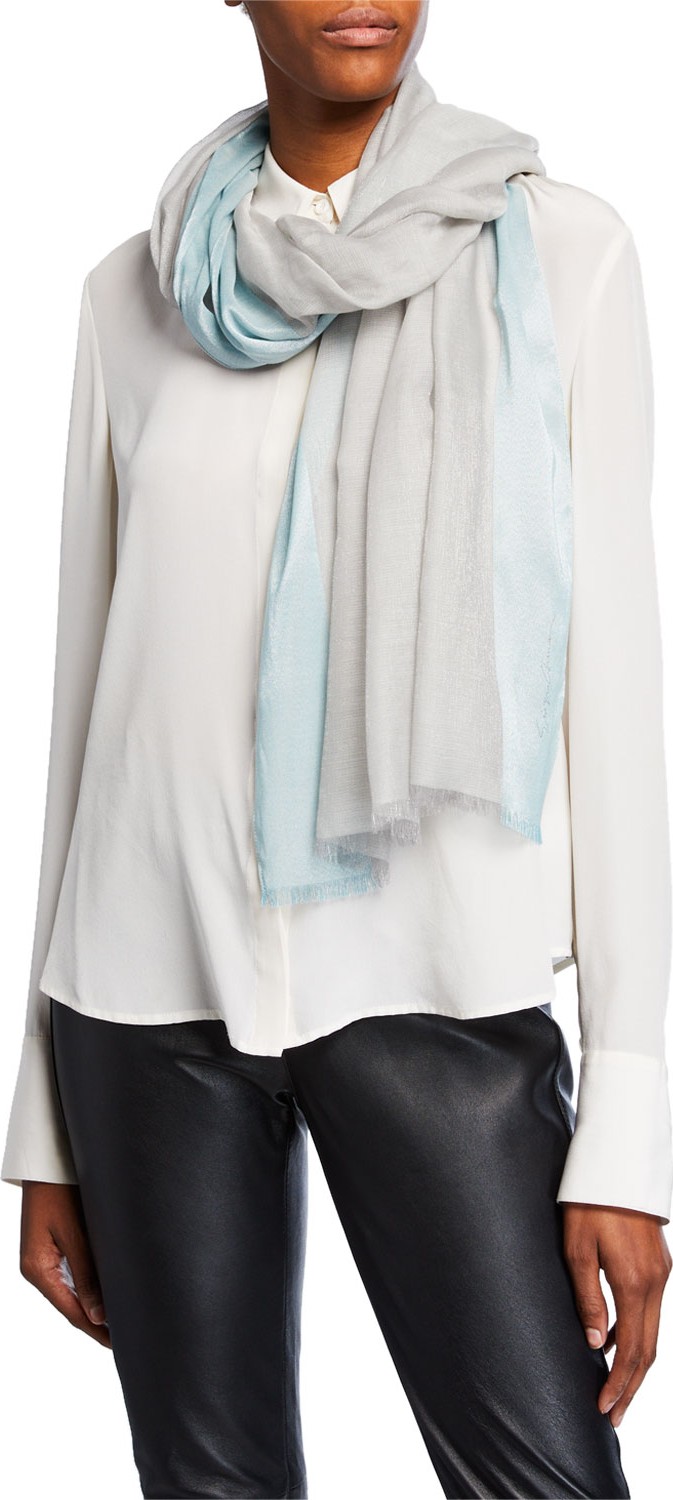 Giorgio Armani Two-Tone Shimmer Scarf, Aquamarine