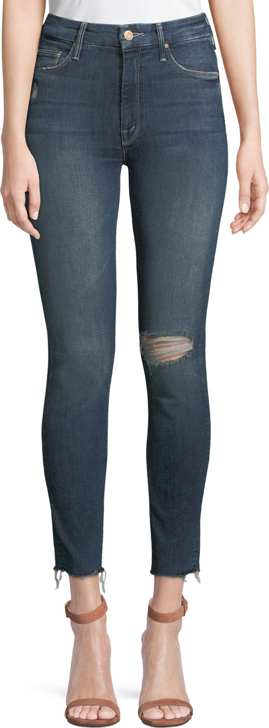 MOTHER Looker High-Waist Distressed Ankle Skinny Jeans