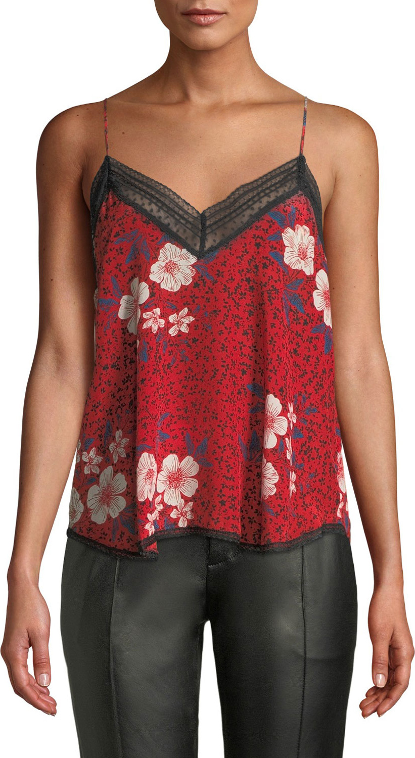 Zadig & Voltaire Christy Floral Lace-Trim Silk Cami