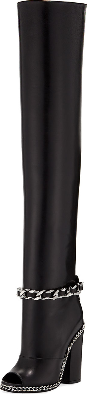 Balmain Doll Thigh-High Chain Leather Boot
