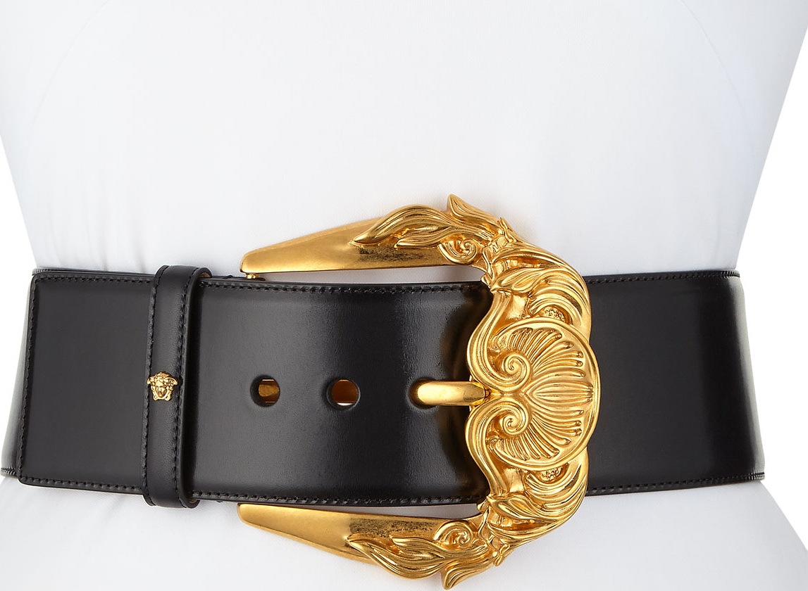Versace Collection Runway Wide Leather Belt w/ Golden Buckle