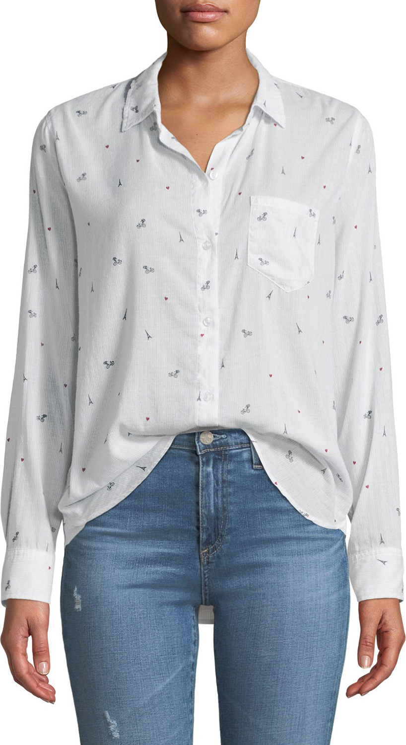 RAILS Taylor Paris Printed Cotton-Cashmere Long-Sleeve Button-Front Shirt