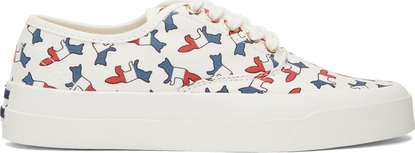 Maison Kitsune White Multicolor Print Fox Sneakers