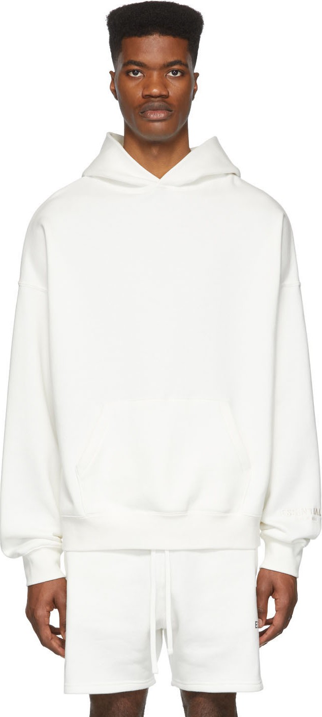 Essentials White Reflective Logo Hoodie