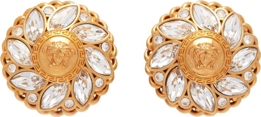 Versace Medusa flower crystal clip earrings