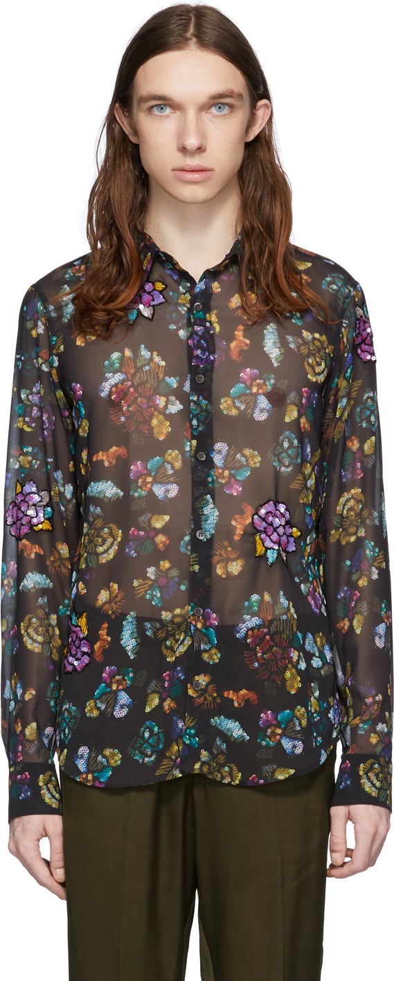 Dries Van Noten Black Embroidered Floral Shirt