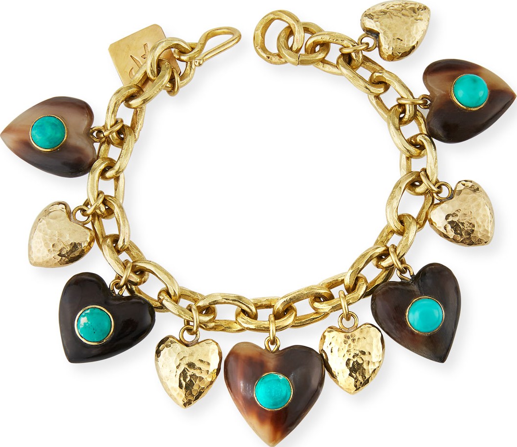 Ashley Pittman Makundi Heart-Charm Bracelet w/ Turquoise