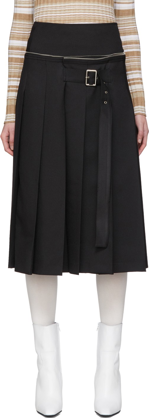 We11done Black Unbalanced Pleats Mid-Length Skirt