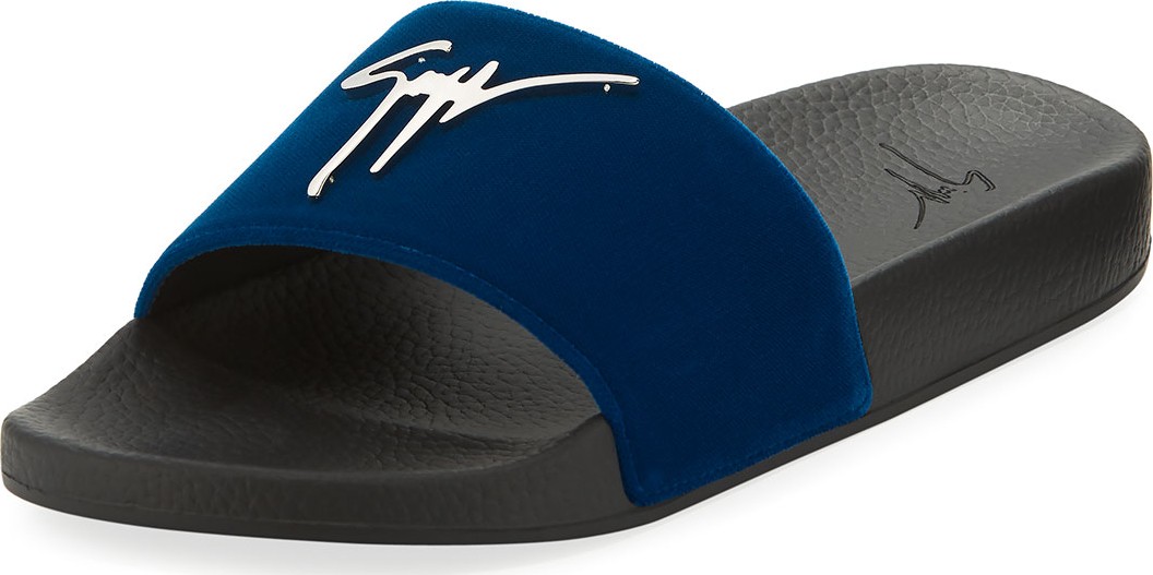 Giuseppe Zanotti Men's Logo Velvet Slide Sandal