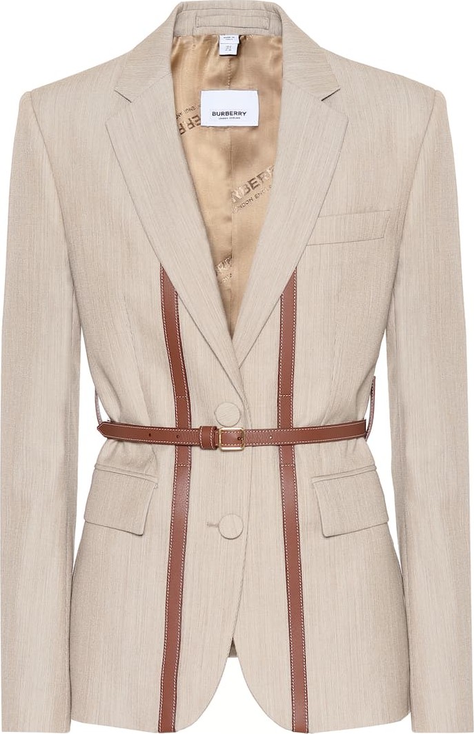 Burberry London England Leather-trimmed wool blazer
