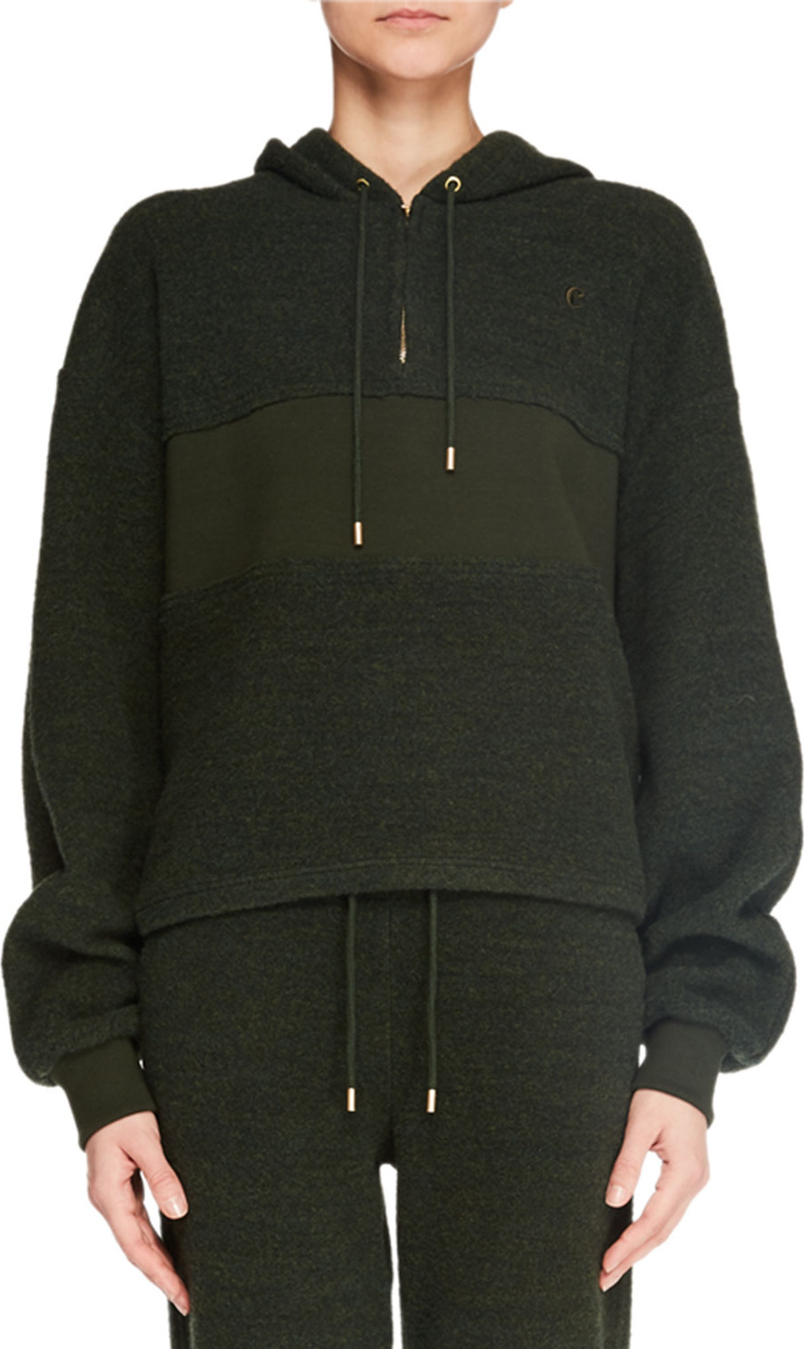 Carven Long-Sleeve Quarter-Zip Pullover Hoodie