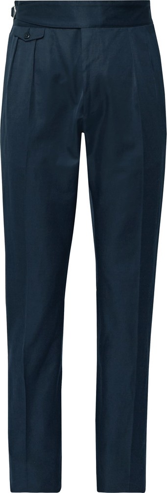 Zanella Midnight-Blue Normon Tapered Pleated Cotton and Linen-Blend Trousers
