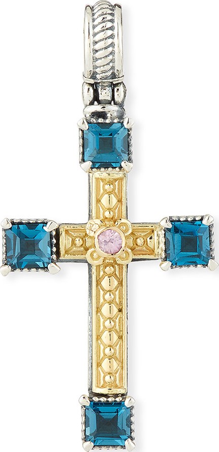 Konstantino 18k Topaz & Sapphire Cross Charm