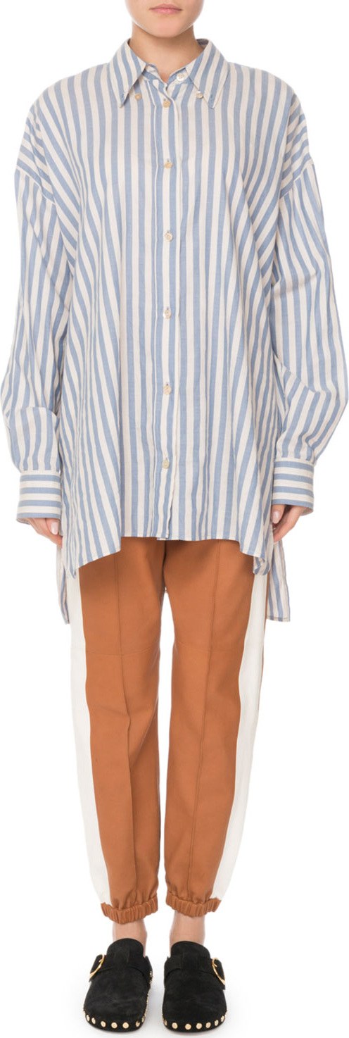 Isabel Marant Maca Button-Down Long-Sleeve Striped Oversize Blouse