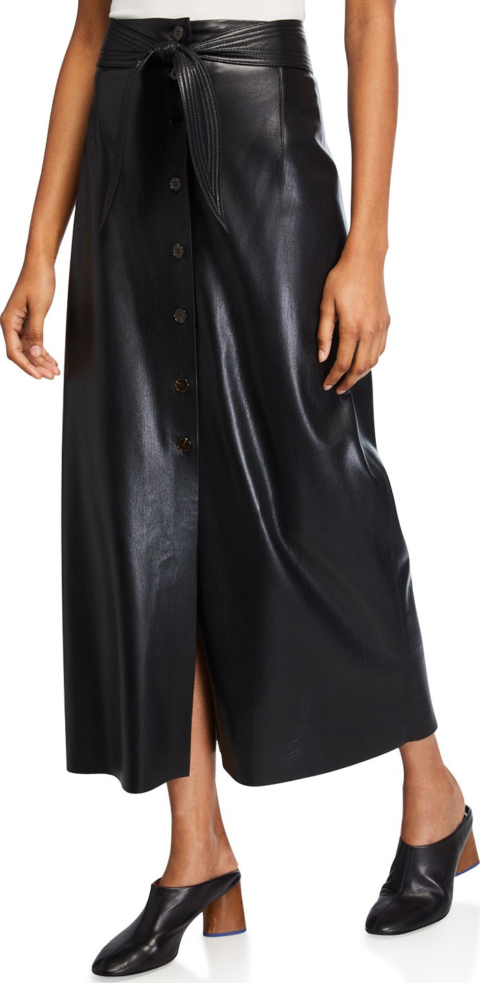Nanushka Arfen Vegan Leather Tie-Waist Long Skirt