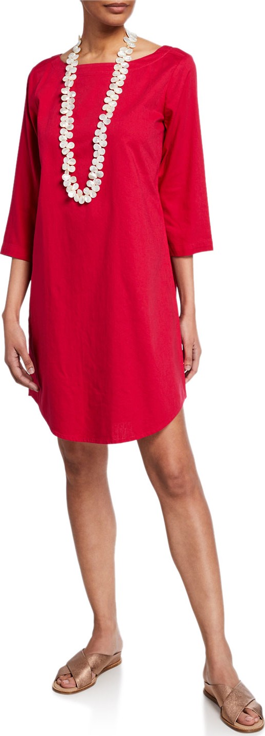 Eileen Fisher 3/4-Sleeve Soft Cotton Shirttail Dress